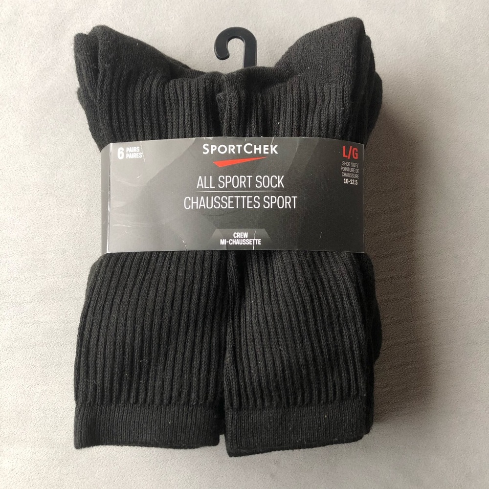 SportChek 6 Pack Crew Socks Size 10-12.5